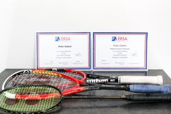 Peter Dalton's ERSA certificates, shown behind rackets